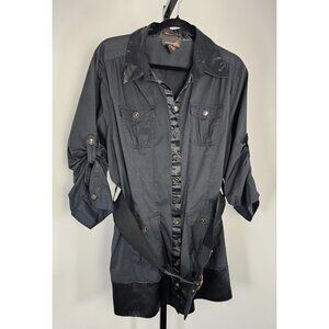 Ashley Stewart Button Down Tunic Shirt With Belt - Black - Size 18